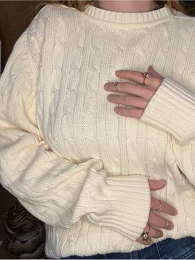 Vintage John Ashford Cable Knit Sweater | Cream Ivory | XL